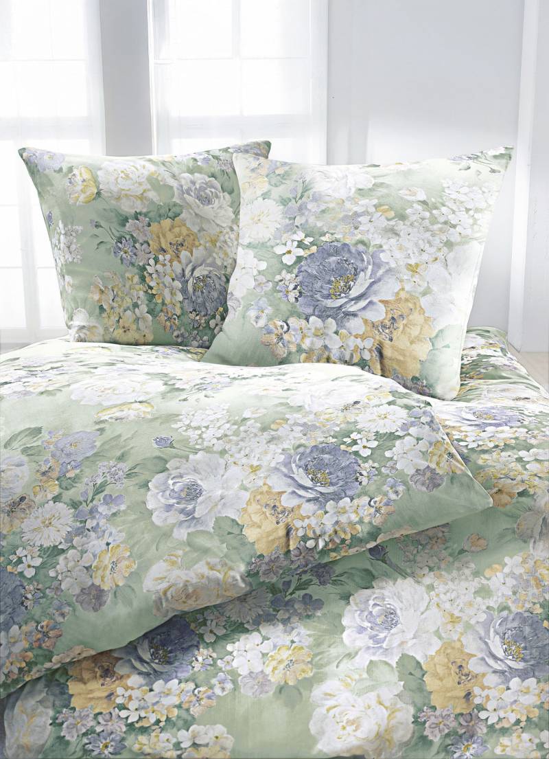 Bettwäsche-Garnitur in verschiedene Qualitäten, Größe 015 (80/80 cm + 155/220 cm), Qualität Mako-Satin, Reseda von ESTELLA