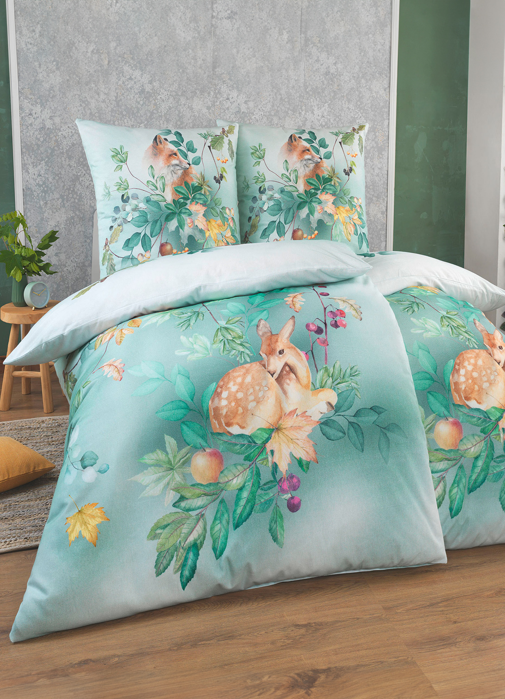 Digitalbedruckte Bettwäsche-Garnitur von Estella, Größe 114 (80x80 cm + 155x200 cm), Grün von ESTELLA