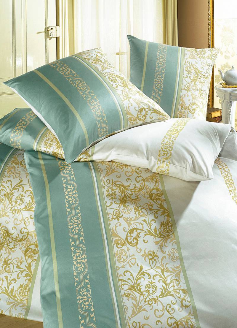 Pflegeleichte Bettwäsche-Garnitur aus 100% Mako-Baumwolle, Größe 121 (Kissenbezug, 40/80 cm), Qualität Mako-Satin, Jade von ESTELLA