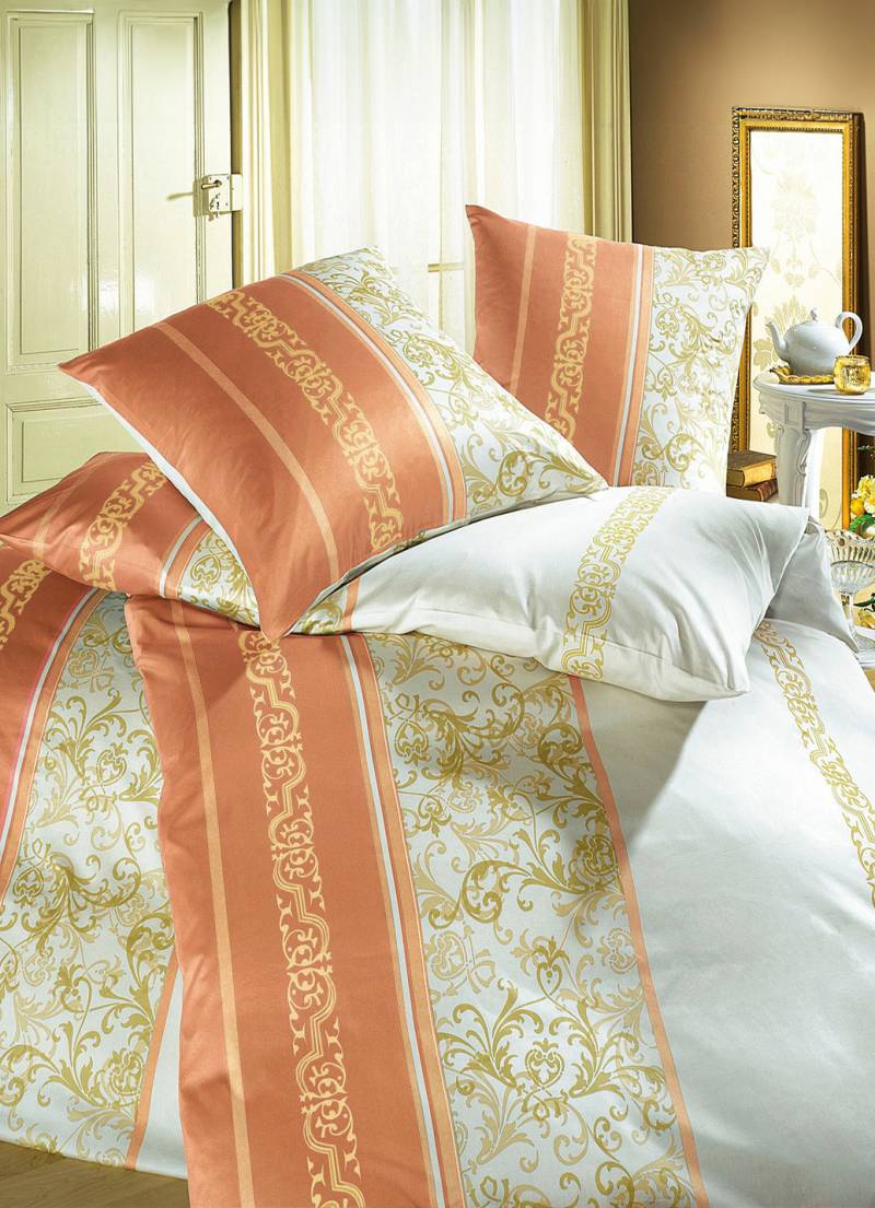 Pflegeleichte Bettwäsche-Garnitur aus 100% Mako-Baumwolle, Größe 121 (Kissenbezug, 40/80 cm), Qualität Mako-Satin, Terra von ESTELLA