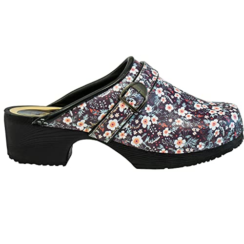 ESTRO Clogs Damen Holz Leder - Clogs Herren Holzschuhe Herren Holzclogs Damen mit rutschfest Sohle CDL05 (Blumen, 36) von ESTRO