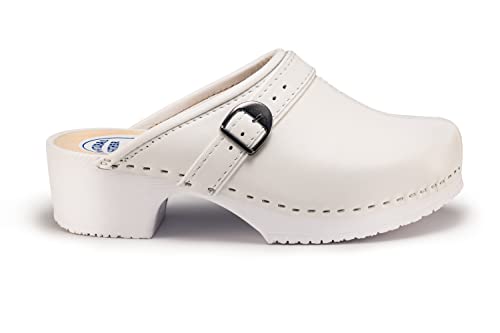 ESTRO Clogs Damen Holz Leder - Clogs Herren Holzschuhe Herren Holzclogs Damen mit rutschfest Sohle CDL05 (Weiß, 42) von ESTRO