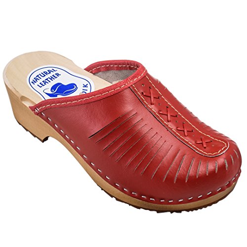 ESTRO Clogs Damen Holz Leder - Holzclogs Damen Clogs Leder Holzschuhe mit rutschfest Sohle CDL01 (41, CDL01 Purpurrot) von ESTRO