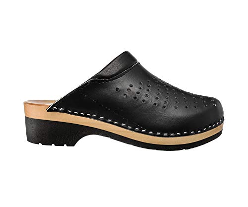 ESTRO Damen Clogs Leder Schuhe aus Holz CDL02 (35, Schwarz 2) von ESTRO