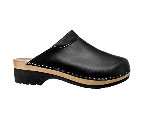 ESTRO Damen Clogs Leder Schuhe aus Holz CDL02 (36, Schwarz 1) von ESTRO