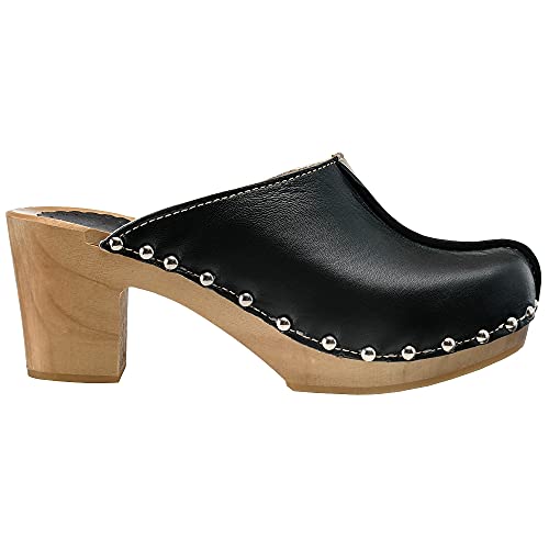 ESTRO Damen Clogs Leder Schuhe aus Holz CDL03 (Schwarz, Numeric_35) von ESTRO