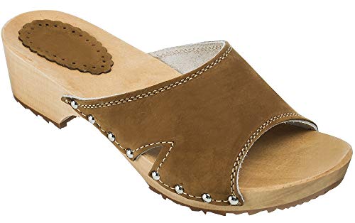 ESTRO Clogs Damen Holz Leder - Holzclogs Damen Clogs Leder Holzschuhe mit rutschfest Sohle CDL01 (37, CDL04 Beige) von ESTRO