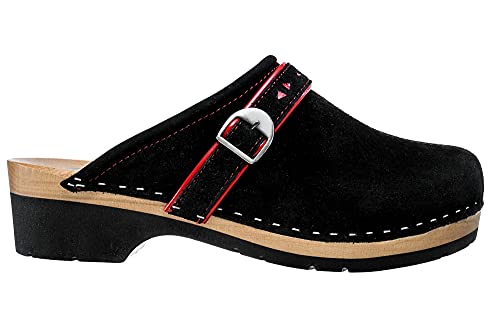 ESTRO Damen Clogs Leder Schuhe aus Holz CDL05 (Schwarz, 36) von ESTRO