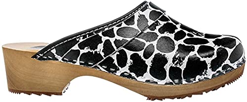 ESTRO Damen Clogs Leder Schuhe aus Holz CDL06 (Weiß/Schwarz, 37) von ESTRO