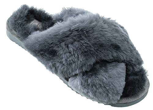 ESTRO Damen Lammfell Hausschuhe echtleder Gefuttert Wolle Pantoffeln Schlappen Schuhe INTIMO (38, Stahl 2) von ESTRO