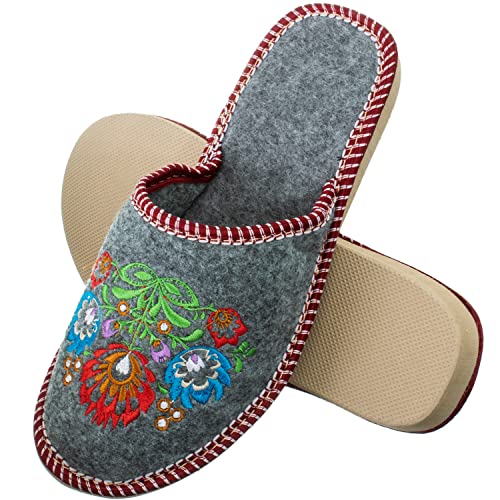 ESTRO Filzpantoffeln Damen Pantoffeln Filz - Filzhausschuhe für Damen Hausschuhe Filz mit Rutchfeste Sohle F03 (36, Blumen) von ESTRO
