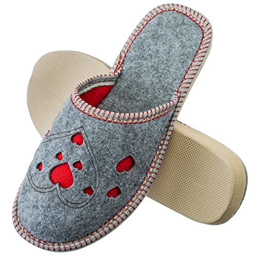 ESTRO Filzpantoffeln Damen Pantoffeln Damen - Hausschlappen Damen Filzhausschuhe für Damen mit Rutchfeste Sohle F03 (39, Herzen) von ESTRO