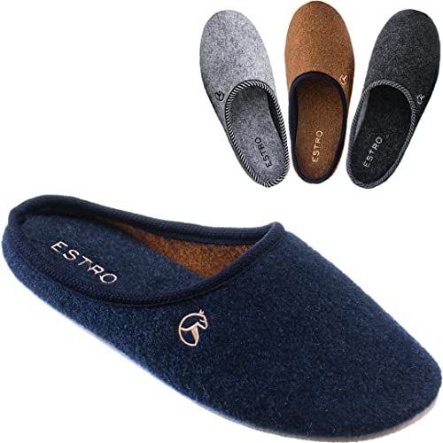 ESTRO Filzpantoffeln Herren Pantoffeln Herren - Filzpantoffeln mit Gummisohle Hausschuhe Männer Filz Männer Hausschuhe Warm REX (41 EU, Indigo) von ESTRO