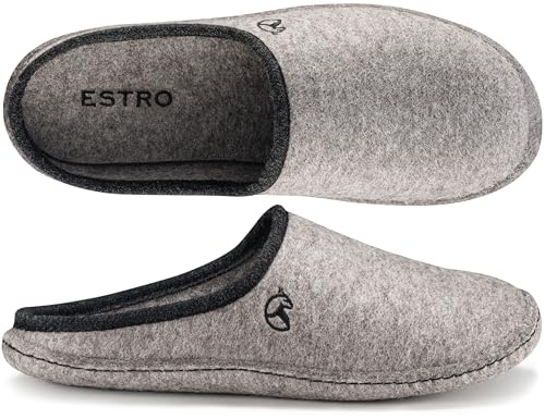 ESTRO Filzpantoffeln Herren mit Filzsohle - Hausschuhe Herren Winter Warm Hausschuhe Männer Filz Pantoffeln WOLLFILZ (Grau, 40 EU) von ESTRO