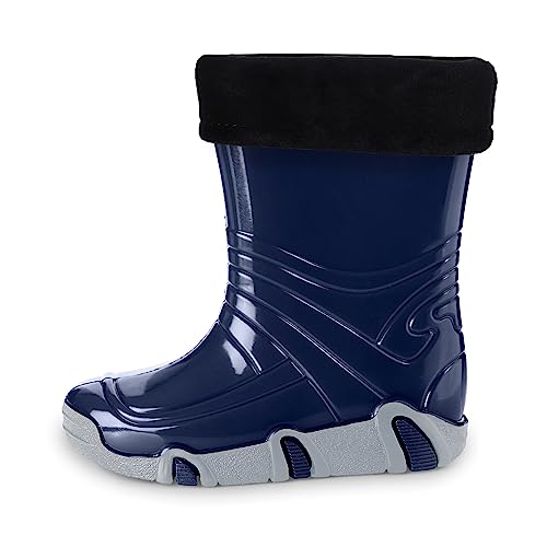 ESTRO Gefütterte Gummistiefel Kinder Winter - Regenstiefel Kinder Gummistiefel Kinder Gefüttert Regenschuhe Kinder ZW02 (25/26 EU, ZW02 Dunkelblau) von ESTRO