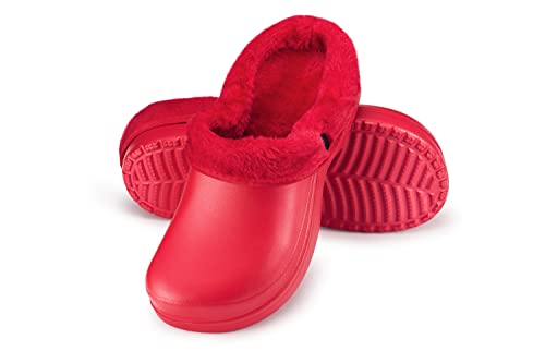 ESTRO Gummi Clogs Gefüttert Damen - Garten Clogs Herren Gartenschuhe Gefüttert Herren Gartenclogs Damen A12 (36, Rot) von ESTRO