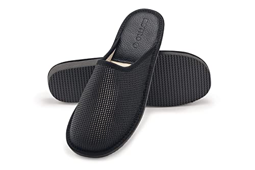 ESTRO Slipper Herren Sommer Hausschuhe - Offene Hausschuhe Herren Leder Hausschuhe Männer Pantoffeln Herren Pantoletten F19 (Schwarz F20, 45 EU) von ESTRO