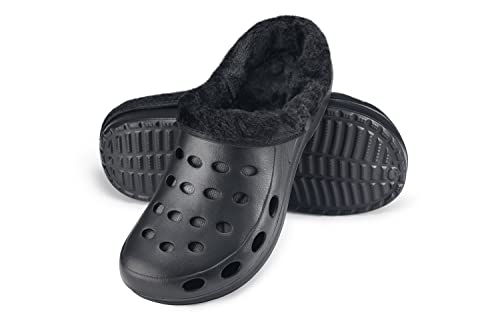 ESTRO Herren Winter Hausschuhe Damen - Hausschuhe Gefüttert Herren Hausschuhe Damen Winter Gartenschuhe Gefüttert Gartenclogs Damen Gefüttert A01 (36, Schwarz) von ESTRO