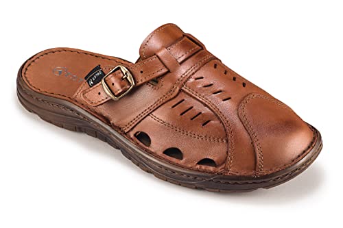 ESTRO Sandalen Herren Leder Pantoletten - Echtleder Sommerschuhe Herren Schlappen Herren Pantoletten Herren mit rutschfeste Gummisohle S4 (40, Rostbraun) von ESTRO