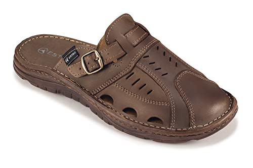 ESTRO Sandalen Herren Leder Pantoletten - Echtleder Sommerschuhe Herren Schlappen Herren Pantoletten Herren mit Rutschfeste Gummisohle S4 (40, Braun) von ESTRO