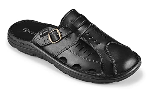 ESTRO Sandalen Herren Leder Pantoletten - Echtleder Sommerschuhe Herren Schlappen Herren Pantoletten Herren mit Rutschfeste Gummisohle S4 (40, Schwarz) von ESTRO