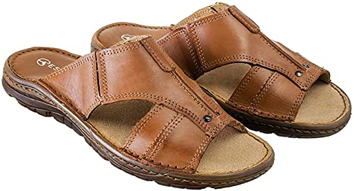 ESTRO Sandalen Herren Sommer Leder - Echtleder Sommerschuhe Herren Schlappen Männer mit Rutschfeste Gummisohle s1 (41, Braun) von ESTRO