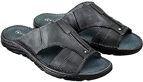 ESTRO Sandalen Herren Sommer Leder - Echtleder Sommerschuhe Herren Schlappen Männer mit Rutschfeste Gummisohle s1 (44, Graphit) von ESTRO