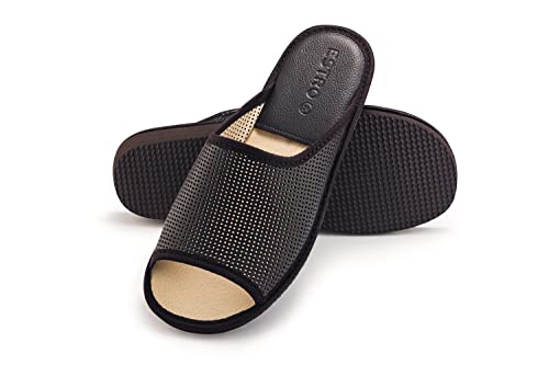 ESTRO Slipper Herren Sommer Hausschuhe - Hausschuhe Herren Leder Männer Pantoffeln Pantoletten F19 (Dunkelbraun F19, 46 EU) von ESTRO
