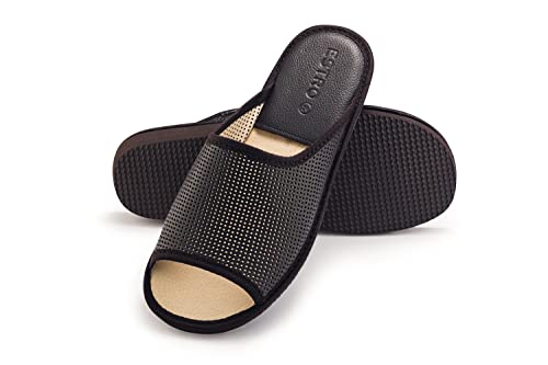 ESTRO Slipper Herren Sommer Hausschuhe - Offene Hausschuhe Herren Leder Hausschuhe Männer Pantoffeln Herren Pantoletten F19 (Dunkelbraun F19, 41 EU) von ESTRO