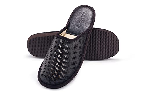 ESTRO Slipper Herren Sommer Hausschuhe - Offene Hausschuhe Herren Leder Hausschuhe Männer Pantoffeln Herren Pantoletten F19 (Dunkelbraun F20, 40 EU) von ESTRO