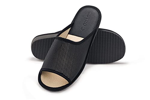 ESTRO Slipper Herren Sommer Hausschuhe - Offene Hausschuhe Herren Leder Hausschuhe Männer Pantoffeln Herren Pantoletten F19 (Schwarz F19, 41 EU) von ESTRO