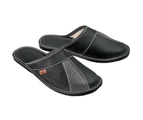 ESTRO Hausschuhe Herren Leder Herrenhausschuhe - Hausschuhe Männer Pantoffeln Herren Pantoletten Slippers M44 (43 EU, Grau) von ESTRO