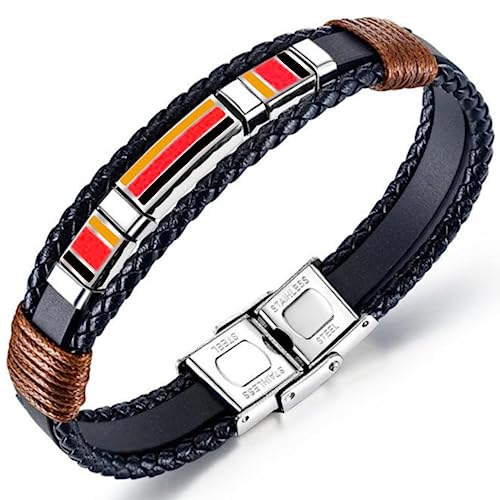 ESTUYOYA - Leder- und Edelstahlarmband Feines Design der dreifachen Flagge Deutschlands mit Anti-verlorener Sicherheitsschließe Verstellbare Größe Unisex Amulett von ESTUYOYA