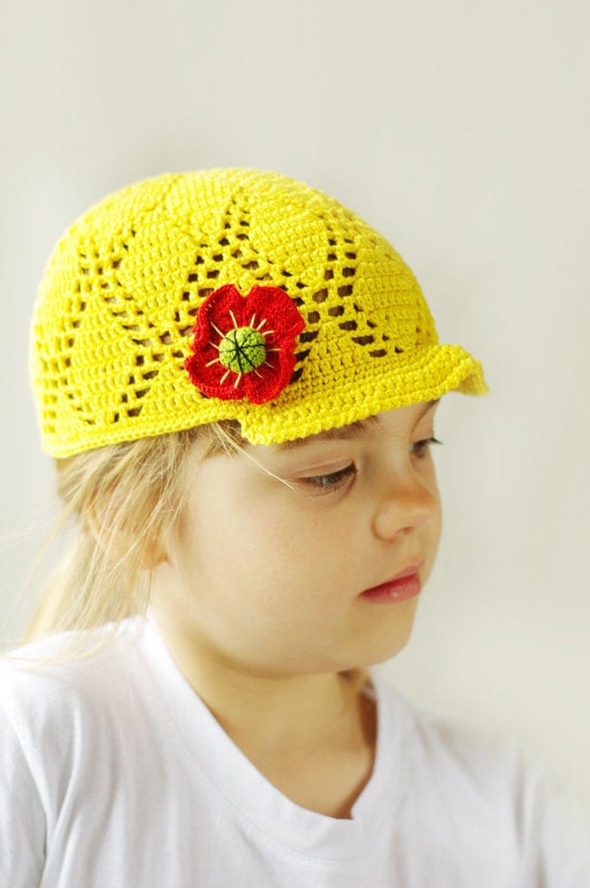 Handgemachte Gelbe Häkeln Sonnenblende Hut Kleinkind Mädchen Poppy Cap von ESTtoYou