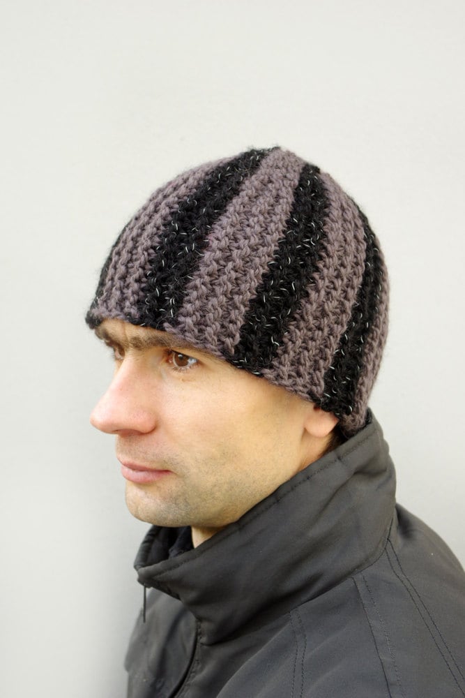 Herren Gestreifte Strickmütze Reflektierendes Garn, Alpaka-Wollmischung von ESTtoYou