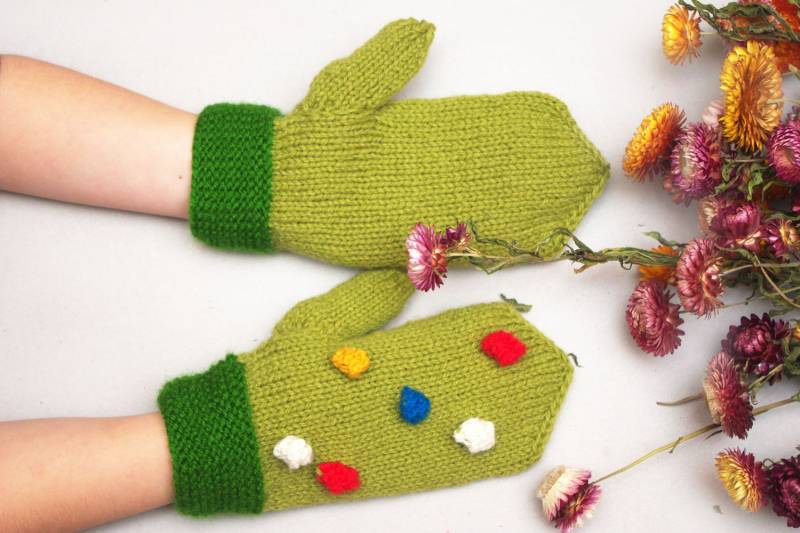 Wolle Handschuhe Grüne Winter Handschuhe Mit Bunten Punkten von ESTtoYou