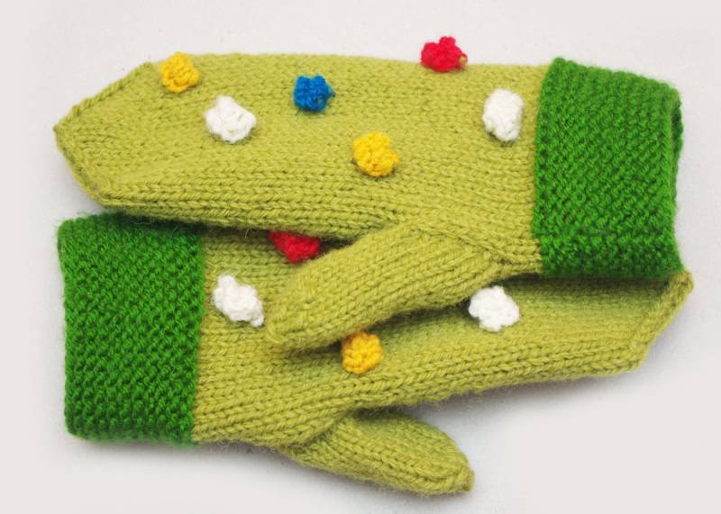 Wolle Strickhandschuhe Grün Mit Bunten Punkten, Jugendliche/Kleiner Erwachsene von ESTtoYou