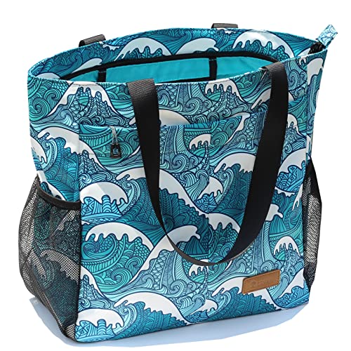 ESVAN Original Floral wasserdichte Tragetasche Große Schultertasche mit Mehreren Taschen für Fitnessstudio, Wandern, Picknick, Reisen, Strand, tägliche Taschen von ESVAN