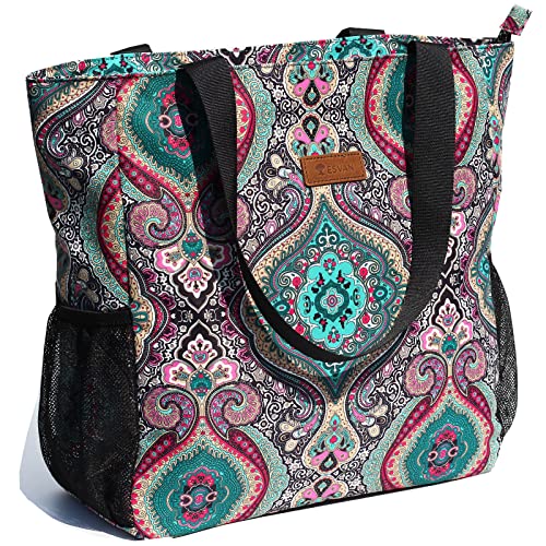 ESVAN Original Floral wasserdichte Tragetasche Große Schultertasche mit Mehreren Taschen für Fitnessstudio, Wandern, Picknick, Reisen, Strand, tägliche Taschen von ESVAN