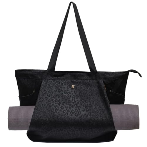 ESVAN Yoga-Tragetasche für Damen, Schultertaschen, Kordelzug für Büro, Workout, Reisen, Tragetasche, Pilates, Fitnessstudio und Strand (Nylon, schwarz) von ESVAN