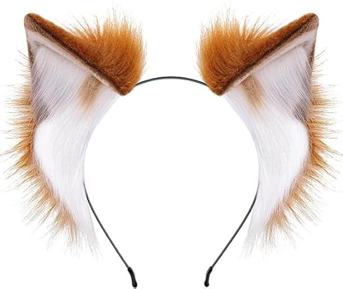Katzenohren Haarreif Handgefertigtes,ESYFOR Wolf Ohren Halloween Wolf Fuchs Kawaii Wolf-Ohren-Haarband Kostüm Party Zubehör für Frauen Halloween Karneval Kostüm von ESYFOR