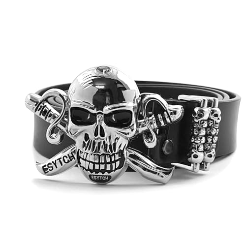 ESYTCH Großer Ledergürtel mit großer Totenkopf-Schnalle, Gothic-Gürtel für Herren, Biker, Rock, Punk, cool, Schwarz, Einheitsgröße ESYTCH Großer Ledergürtel mit großer Totenkopf-Schnalle, Gothic-Gürtel für Herren, Biker, Rock, Punk, cool, Schwarz, Einheitsgröße von ESYTCH