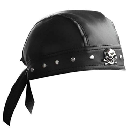 ESYTCH Leder-Bandana, Biker, Doo Do Rag, Kopfbedeckung, Nieten, Totenkopfkappe, Capsmith Du Rag, Schwarz, Schwarz, Einheitsgröße von ESYTCH