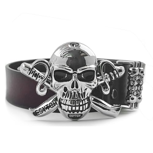 Großer Ledergürtel mit großer Totenkopf-Schnalle, Gothic-Gürtel für Herren, Biker, Rock, Punk, cool, Kaffee, Einheitsgröße Großer Ledergürtel mit großer Totenkopf-Schnalle, Gothic-Gürtel für Herren, Biker, Rock, Punk, cool, Kaffee, Einheitsgröße von ESYTCH
