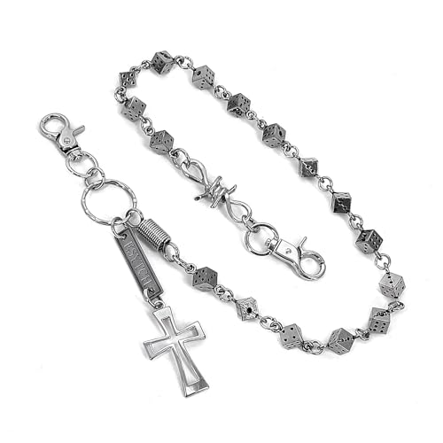 Rock Biker Tanzende Würfel Geldbörse Kette Kreuz Herren Motorrad Jeans Hose Kette Schlüsselanhänger, silber, Einheitsgröße Rock Biker Tanzende Würfel Geldbörse Kette Kreuz Herren Motorrad Jeans Hose Kette Schlüsselanhänger, silber, Einheitsgröße von ESYTCH