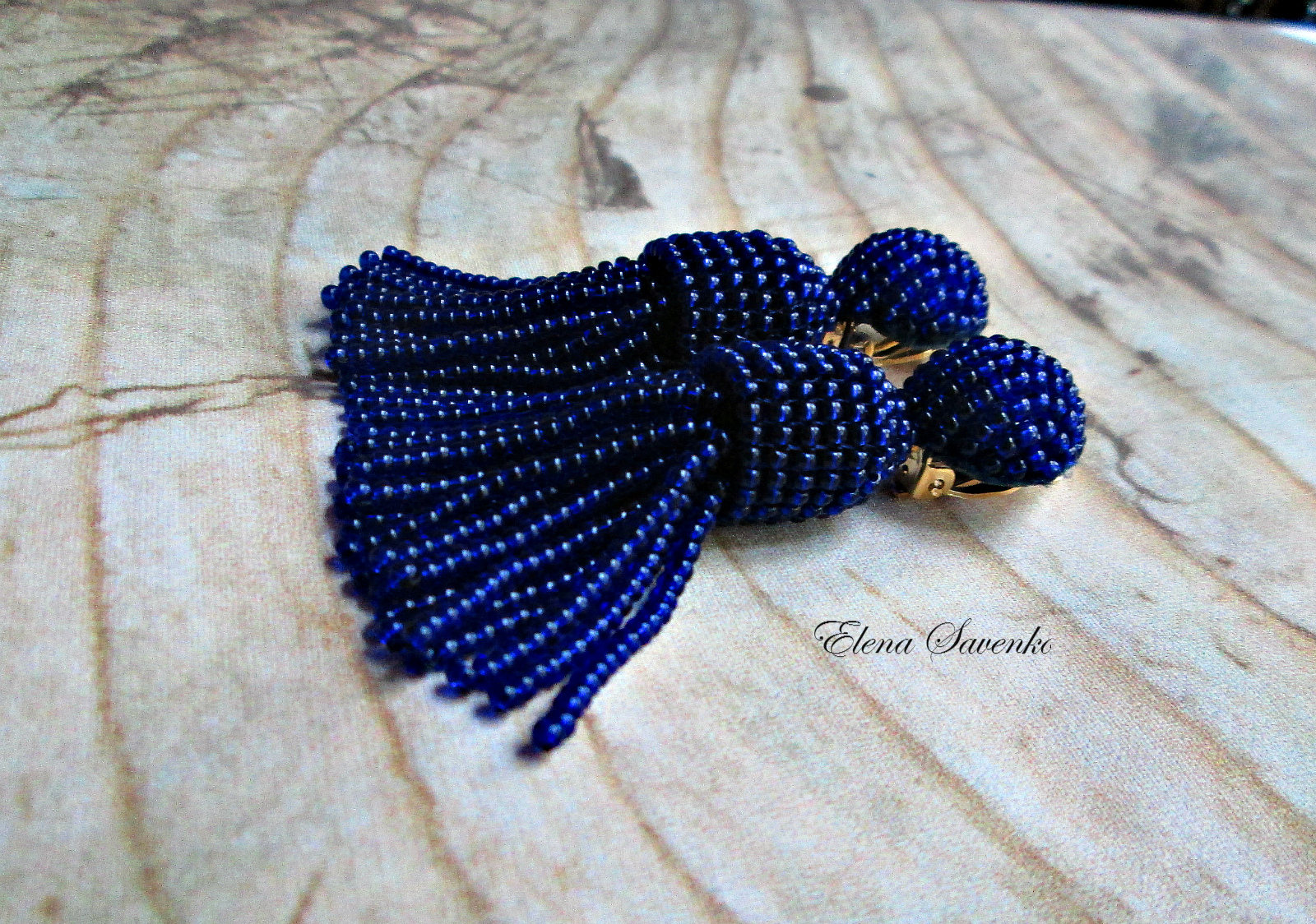 Oscar Perle Quaste Styl Perlen Renta Ohrringe Baumeln Ohrring Sterling Silber Lustered Dunkelblau von ESavenko