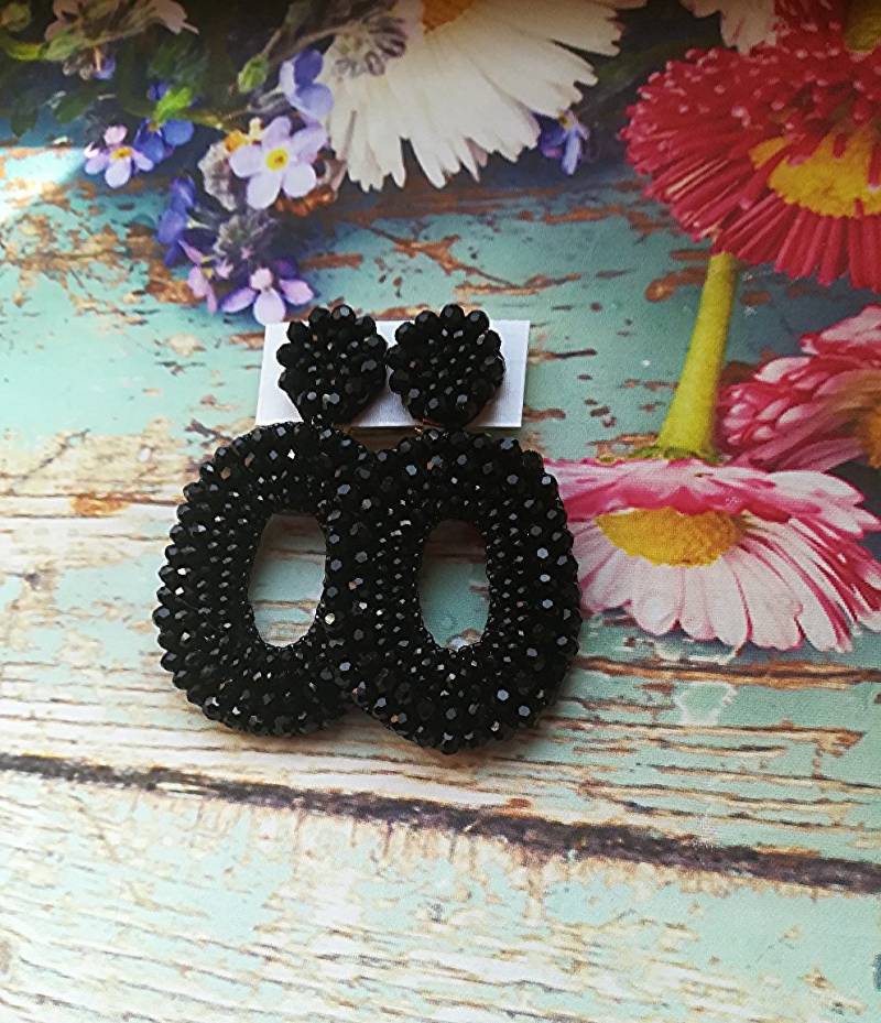 Schwarze Kristall Perlen Ohrringe Handgemachte Sterling Silber O-Style von ESavenko