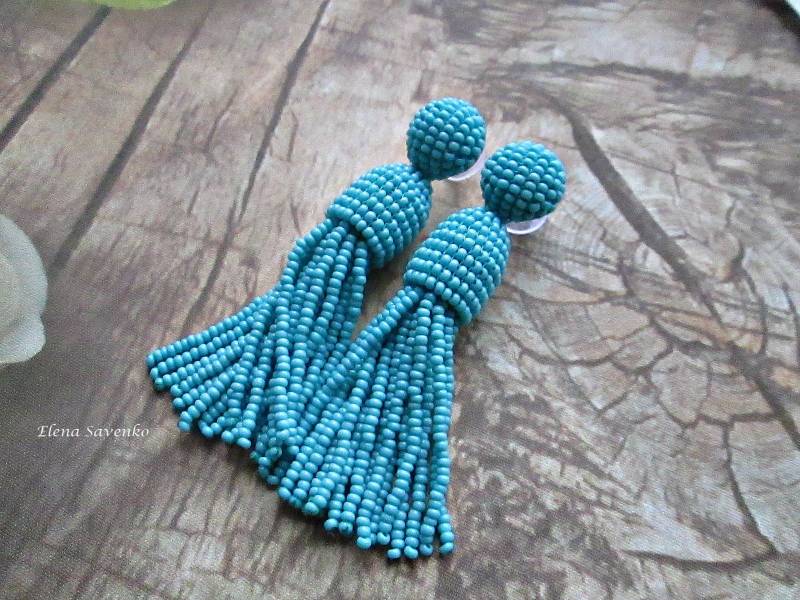 Türkis Perlen Quasten Ohrringe Oscar De La Renta Sterling Silber Ohrstecker, Handgemacht von ESavenko