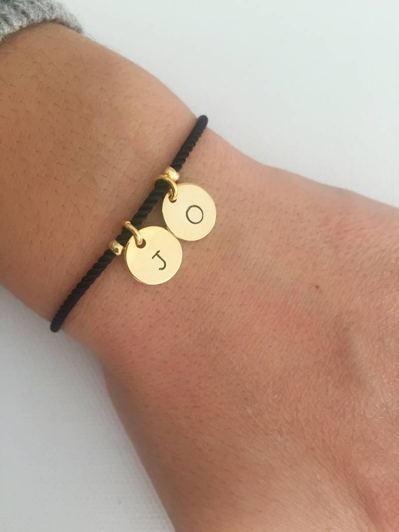 Personalisierte Doppel Initial Armband Gold Anhänger, Verstellbare Schnur von ESjoradesign