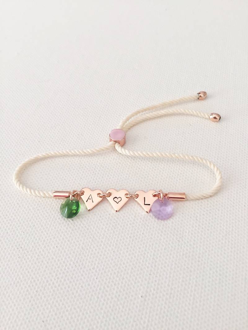 Personalisiertes Geburtsstein-Armband Roségold-Anfangsherzanhänger von ESjoradesign